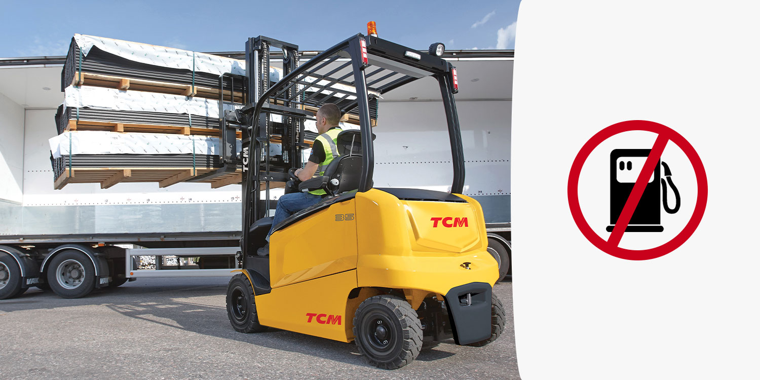 An Image of a TCM Forklift Alongside an Icon Representing the Red Diesel Restrictions